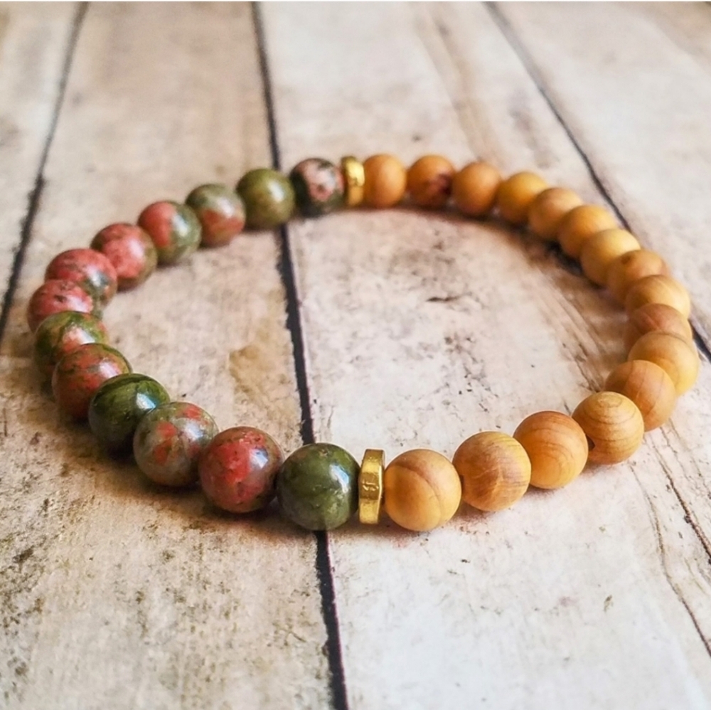 Unakite + Sandalwood Bracelet